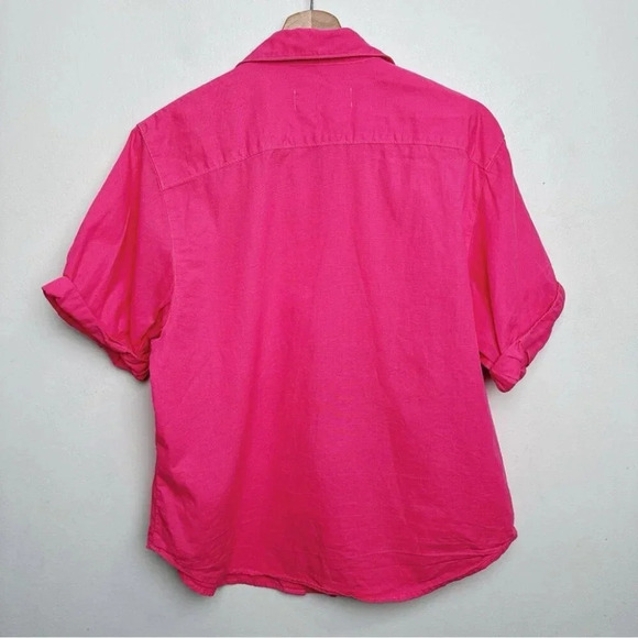 Aritzia Denim Forum Womens Size Xsmall Button Hot Pink  Roll Sleeve Jane Shirt - Picture 14 of 15